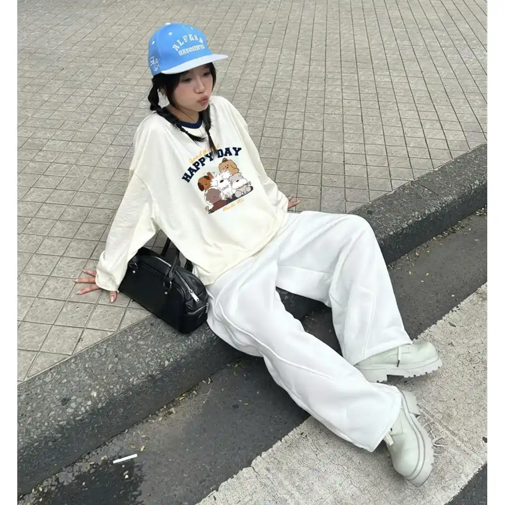 Áo thun form boxy unisex Miucho thoáng mát mềm mại thoải mái tay dài phối cổ gia đình cún 2808_thumbnail_3