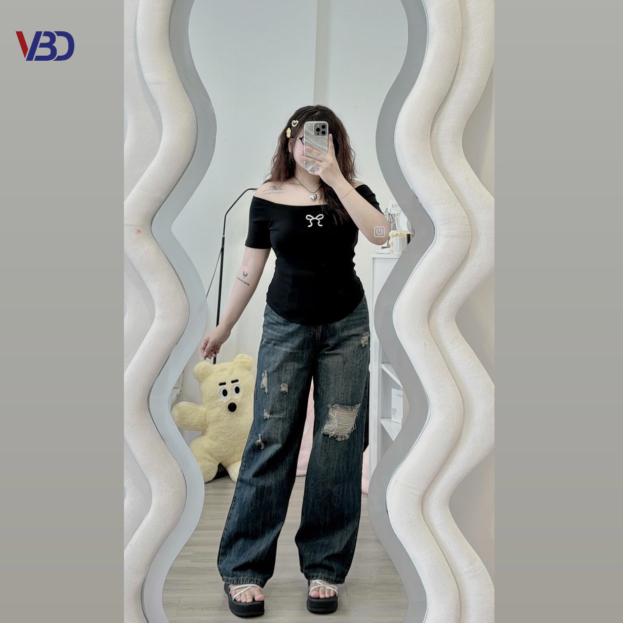 Quần jean ống suông rách kiểu lưng cao bigsize QJ364 dành cho nàng béo mập từ 55-90kg_thumbnail_4