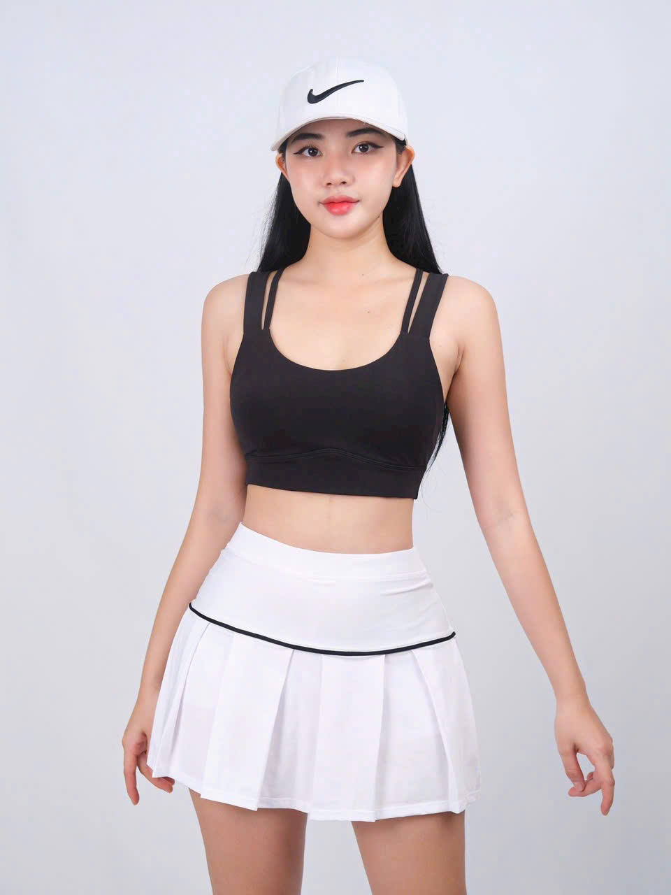 Váy Ngắn Thể Thao Dáng Xoè Xếp Li, Phối Viền Cá Tính