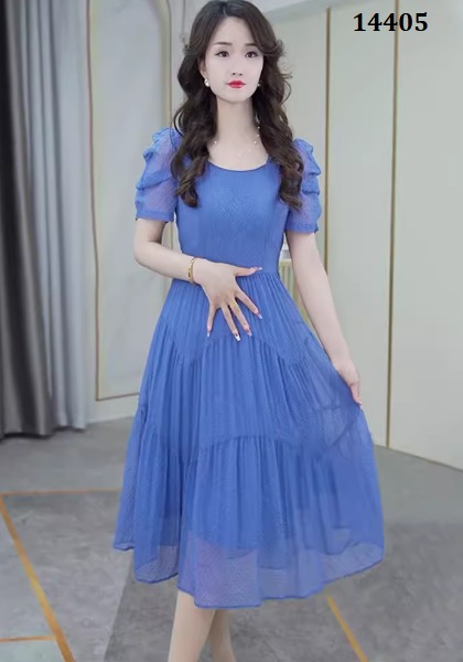 14405-Đầm xanh tay nhún, tà viền dợn sóng  (voan tơ  xước,lót)_thumbnail_0