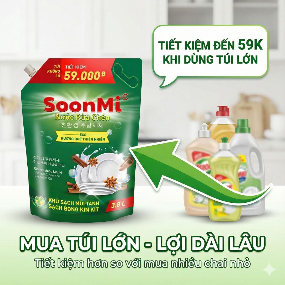 1 Thùng 3 túi nước rửa chén hương quế Soonmi 3.8L_thumbnail_3