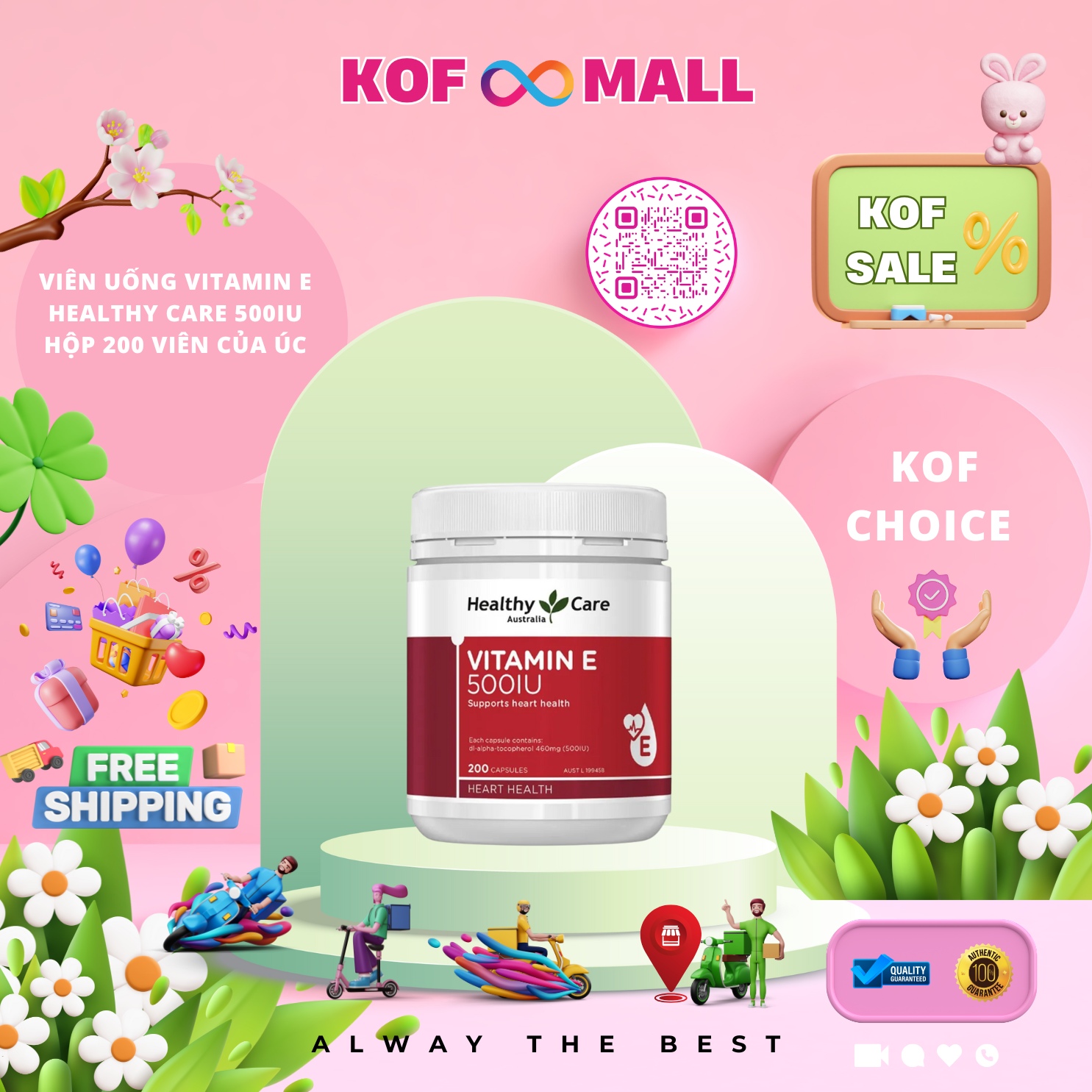 Viên uống Vitamin E Healthy Care 500IU hộp 200 viên của Úc