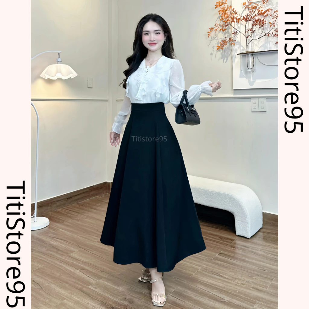 Chân váy xòe bồng gold Nhật (Có túi, khóa kéo sau)