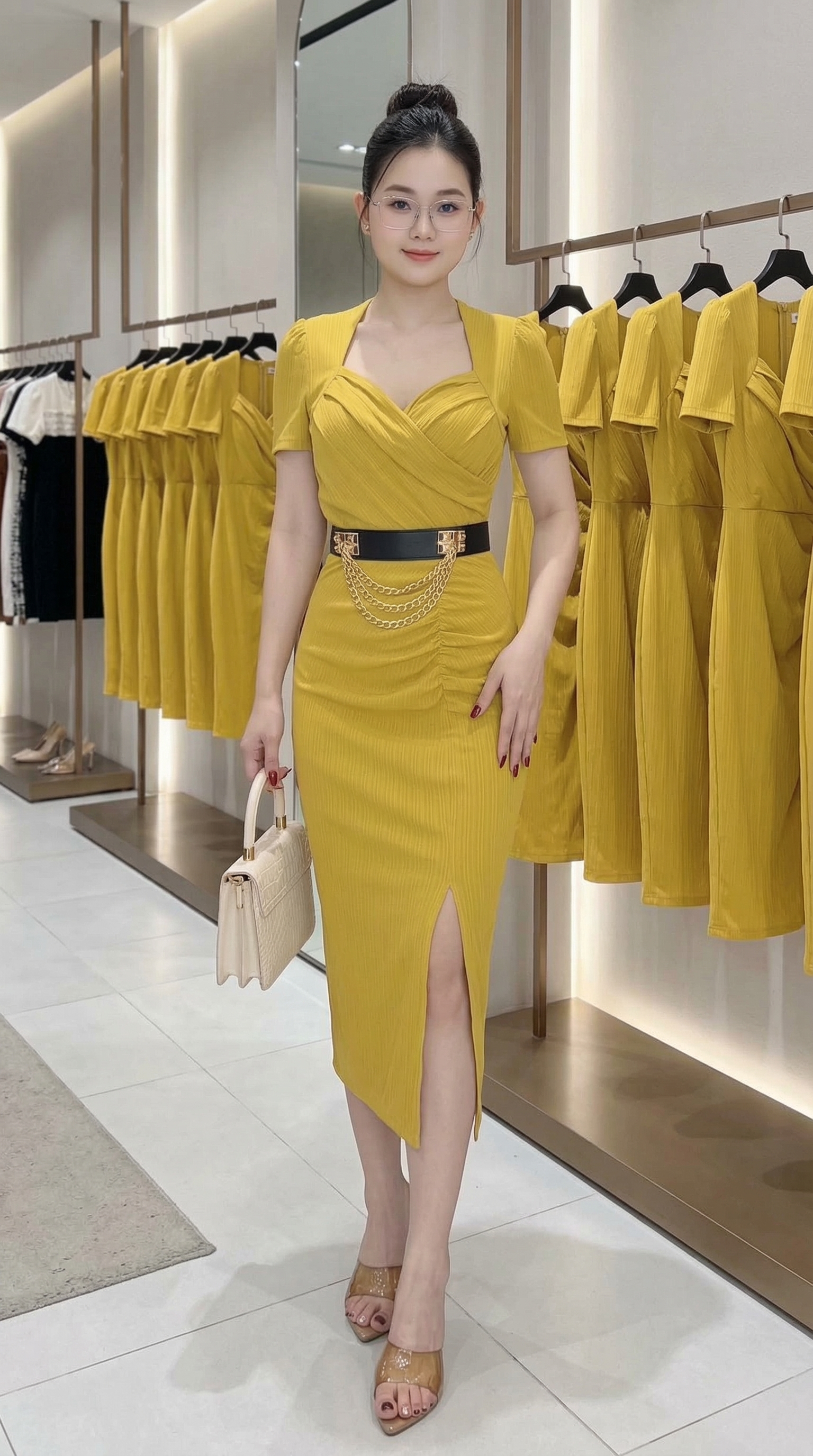 Đầm body tay con đắp chéo ngực xẻ đùi_thumbnail_3