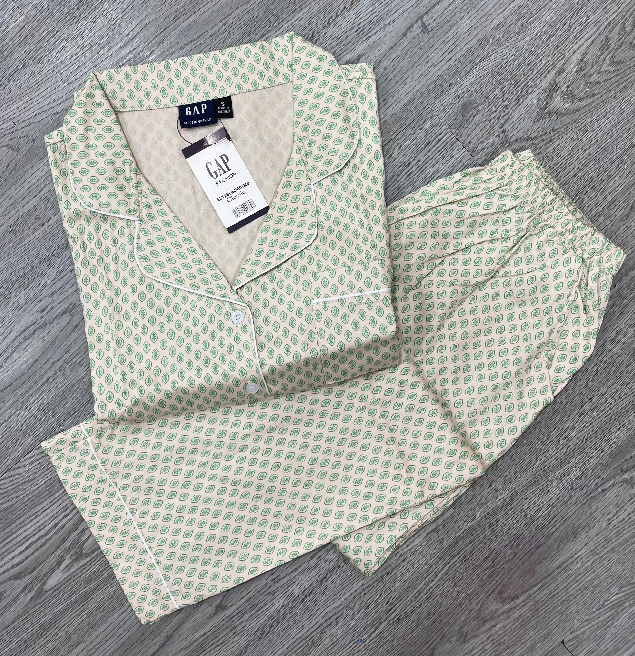 HJ143 Set bộ xịn quần dài ( XANH HỌA TIẾT )