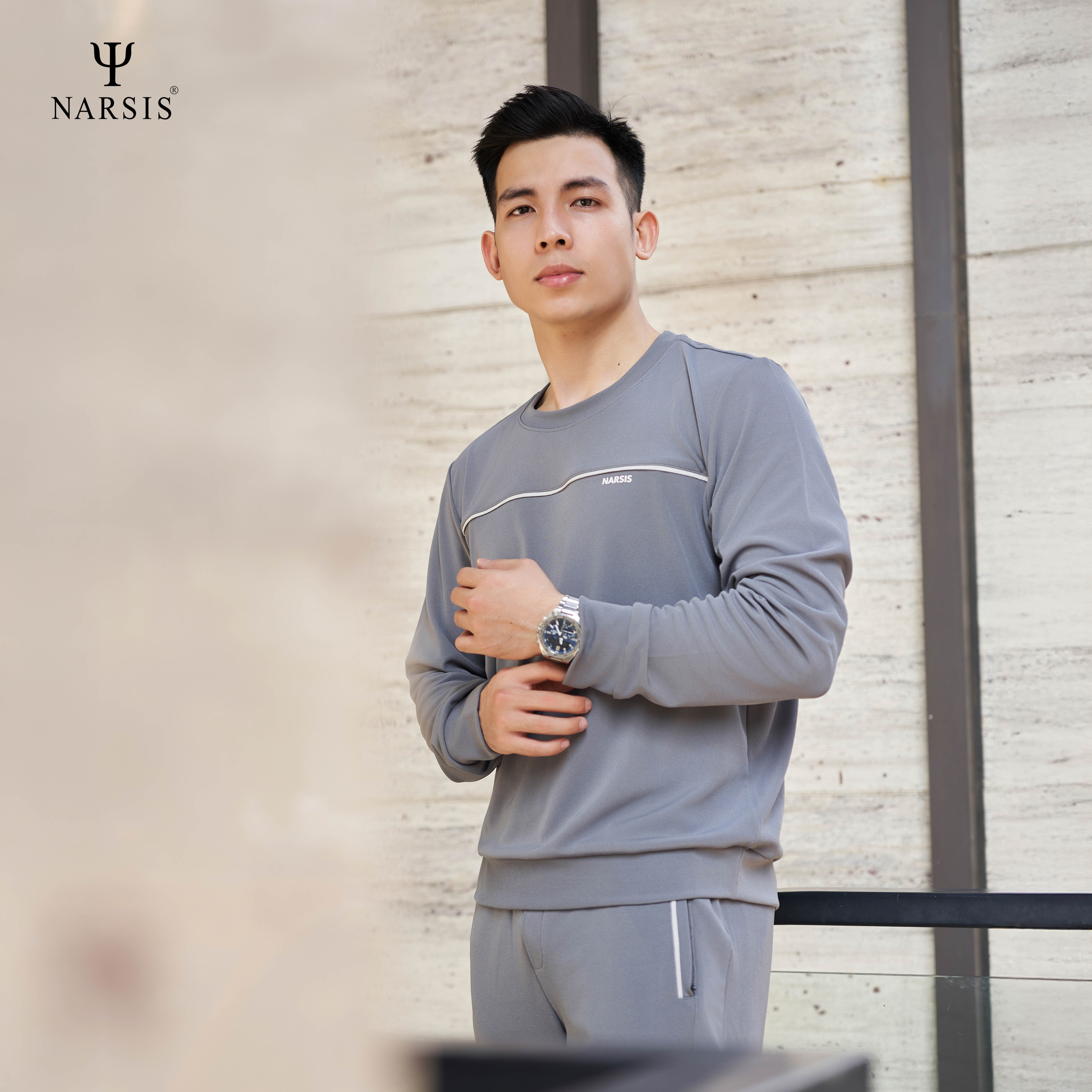 Set bộ nam thu đông Narsis E24003 vải co giãn 4 chiều, phong cách thể thao hiện đại._thumbnail_3