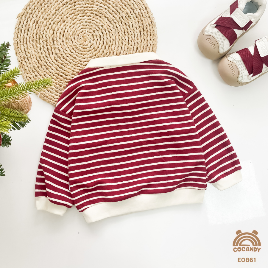 Áo dài polo kẻ ĐỎ cổ khóa phối túi tai lật_thumbnail_3