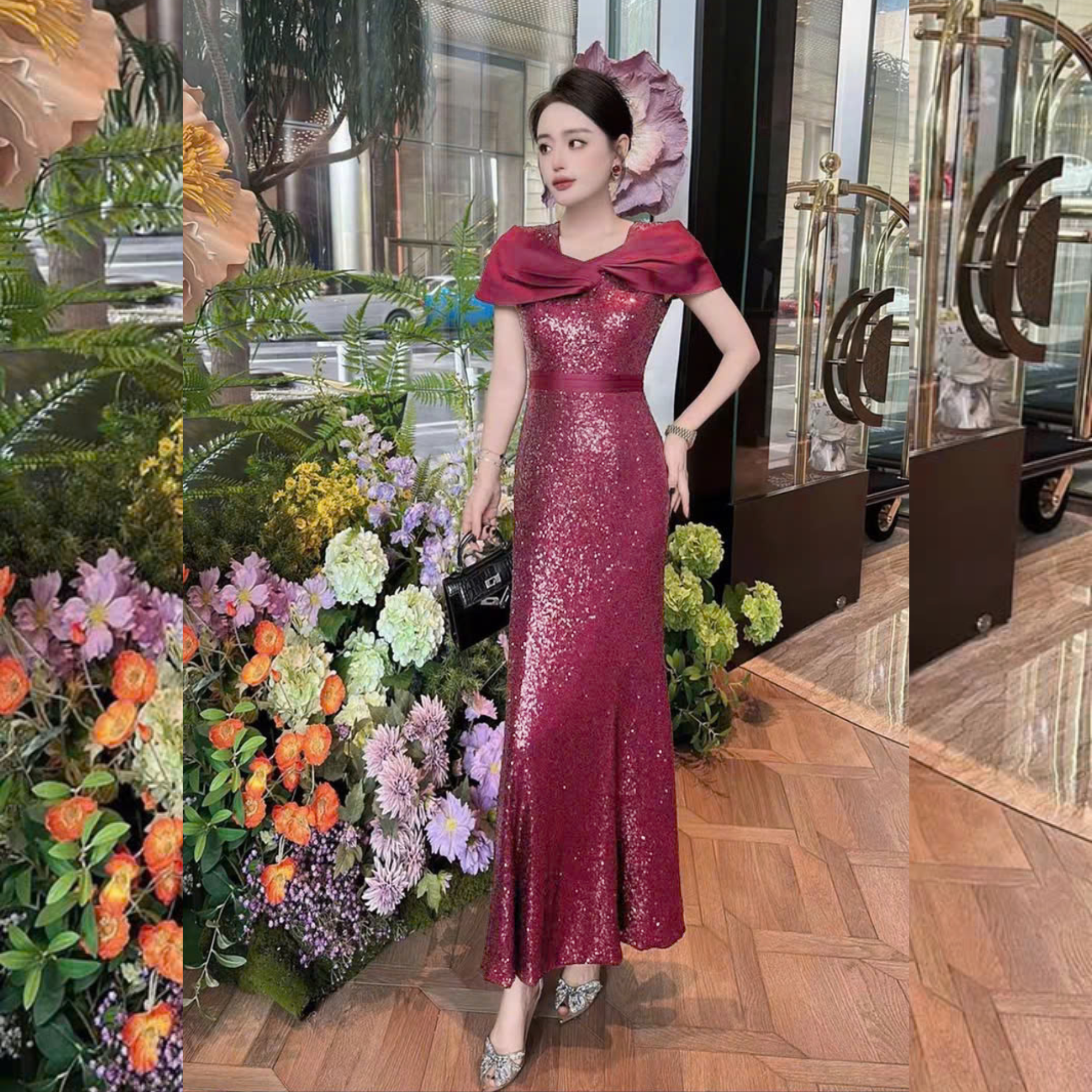 Đầm dự tiệc dạ hội kim sa phối nơ cách điệu_thumbnail_2