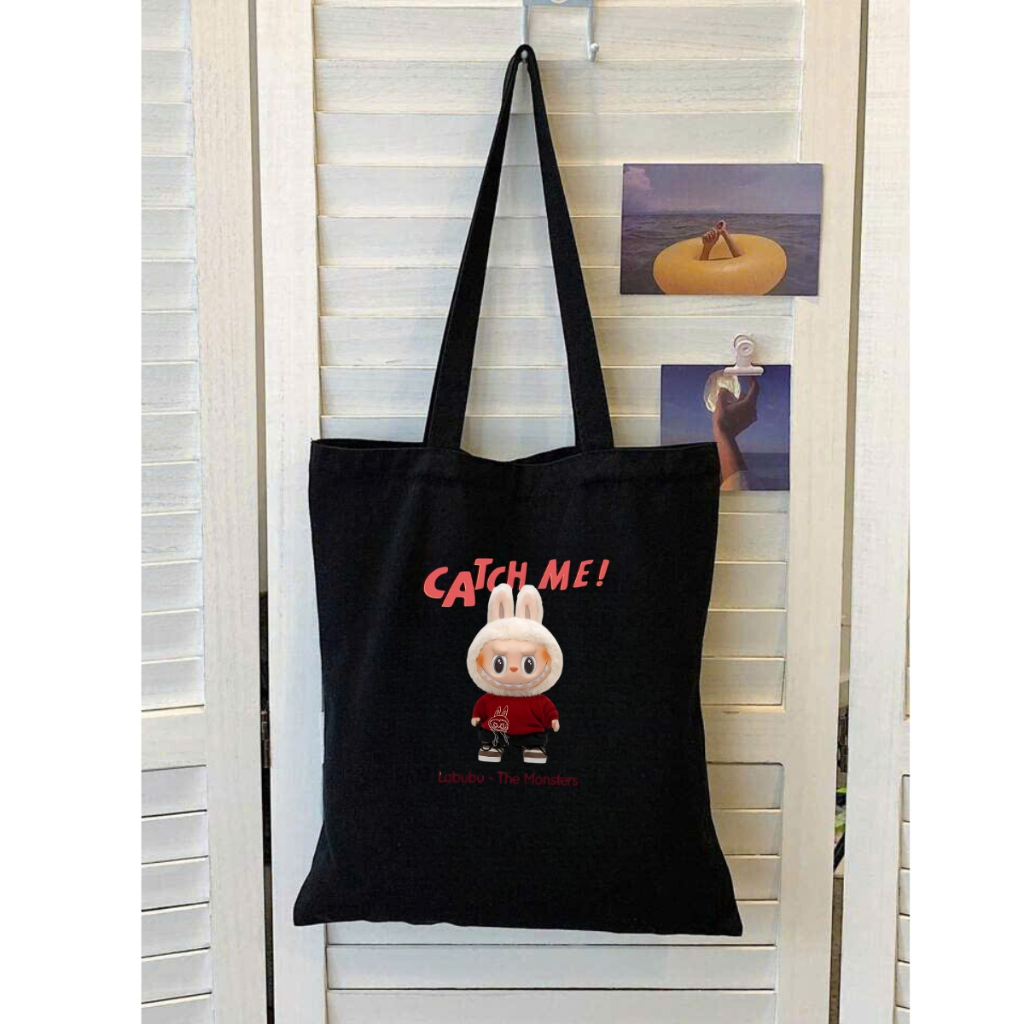 Túi tote Labubu vải canvas có túi phụ phong cách Hàn Quốc kích thước 33x37c đựng vừa A4 và laptop  - TOTE01_thumbnail_1