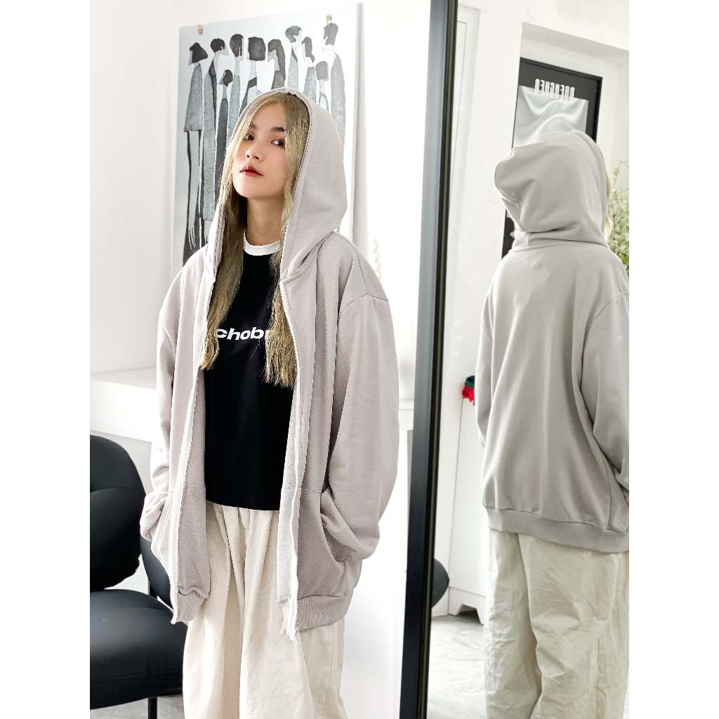 Áo hoodie zip trơn nữ form rộng HZT01 Miucho chân cua_thumbnail_6