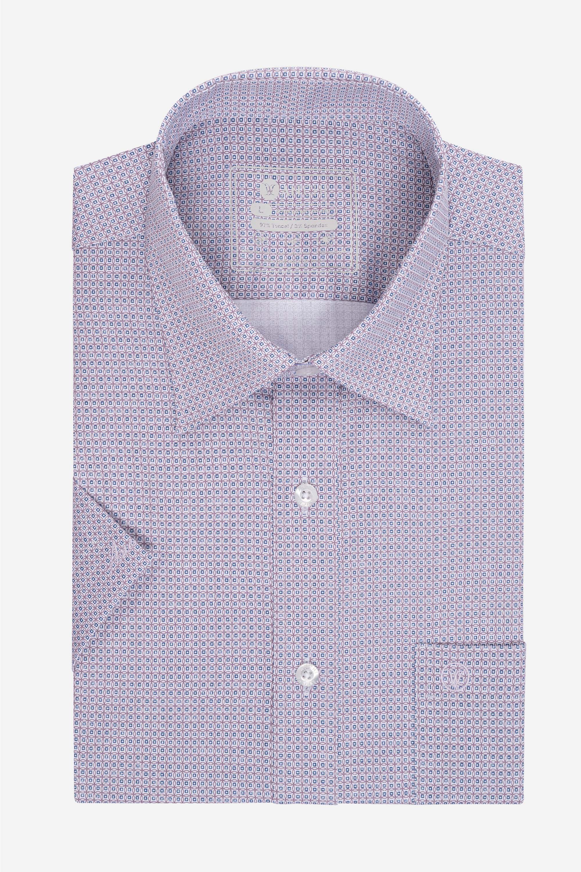 Sơ Mi Cộc Tay Họa Tiết Nam Trung Niên ANCHI Chất Liệu Sợi Sồi Cao Cấp Phom Suông Vạt Ngang