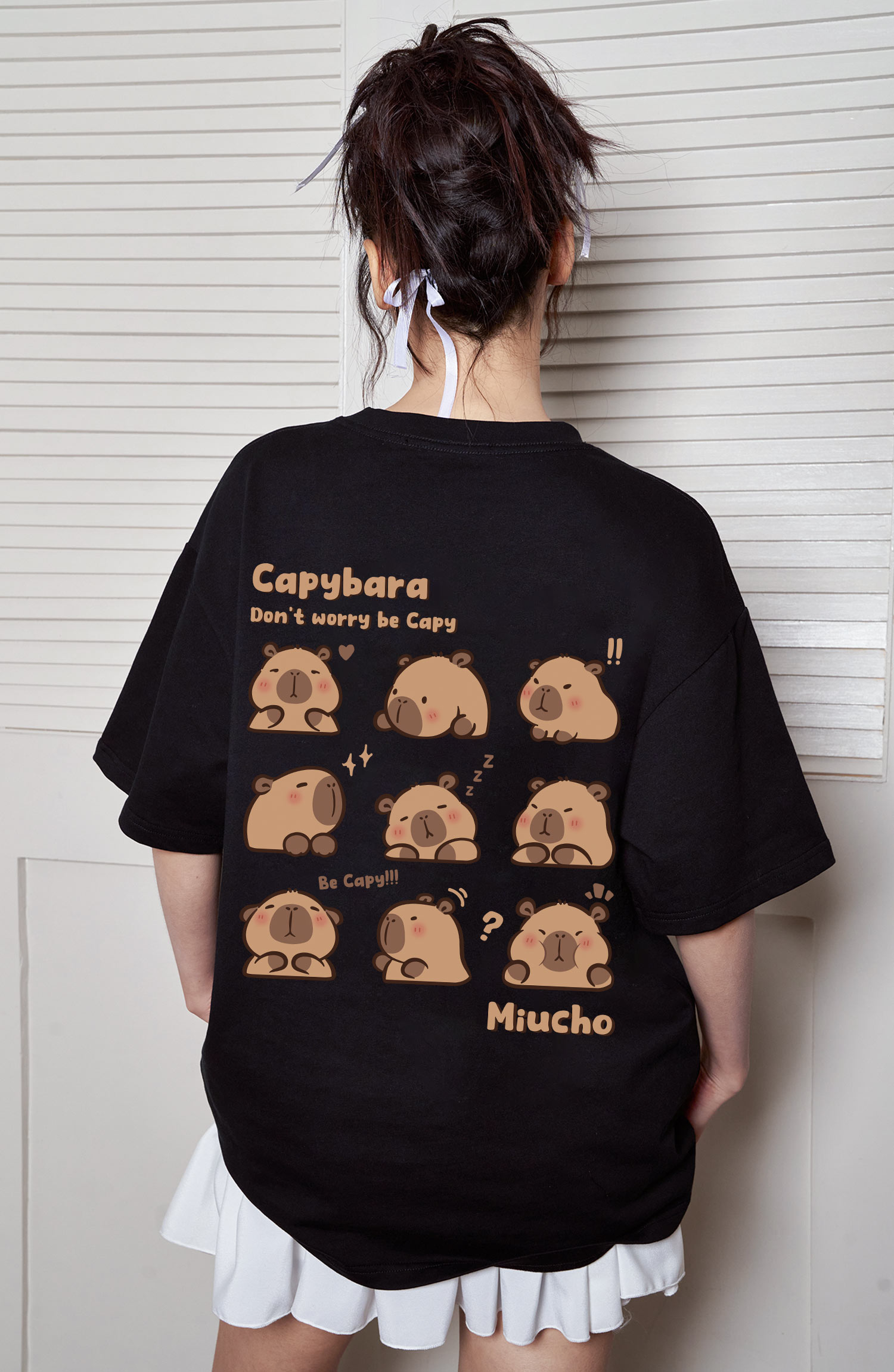 Áo thun gấu Capybara unisex form rộng tay lỡ màu xinh ATD1217 Miucho vải cotton thoáng mát cổ tròn in mix_thumbnail_25