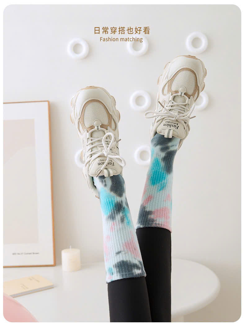 Vớ Yoga Nữ Cổ Cao, Tất Thể Thao Nữ Cotton Màu Loang Chống Trượt Thoáng Mát Co Dãn, Vớ Nữ Cổ Cao Yoga Cao Cấp_thumbnail_17