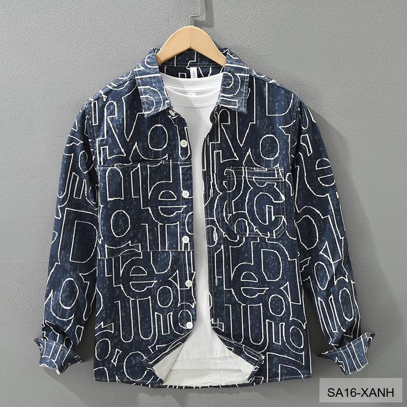 SA16 - Áo Sơ Mi Nam Tay Dài In Chữ Nghệ Thuật Dáng Rộng Phong Cách Thời Trang_thumbnail_4
