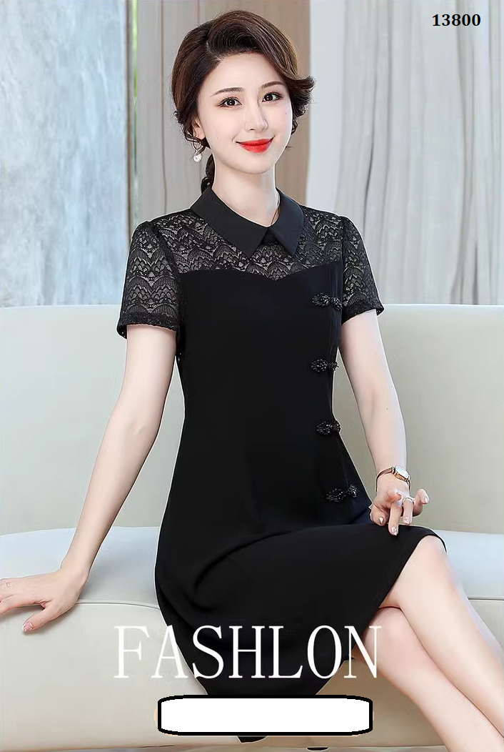 13800-Đầm suông chữ A  tay ngắn phối ren (thun hà lan + ren)FREESHIP_thumbnail_0