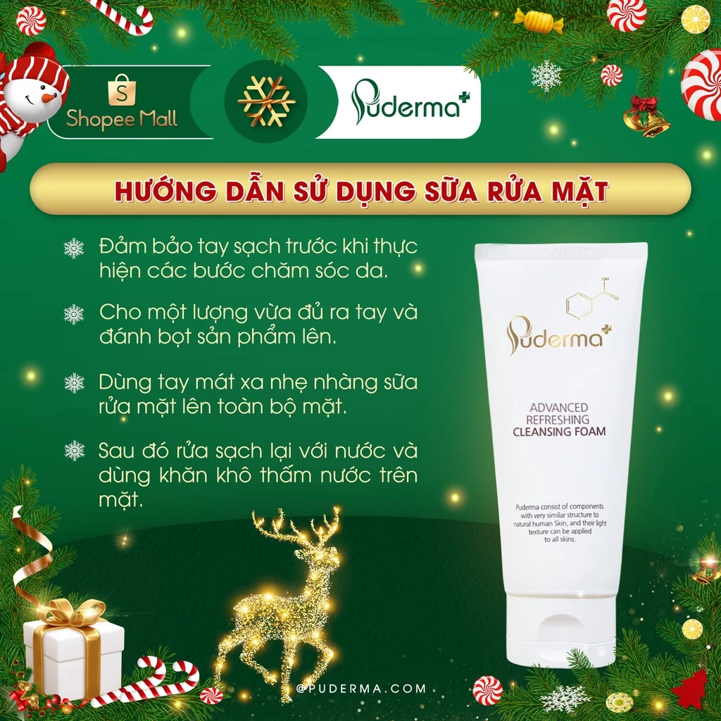 Sữa rửa mặt Puderma Advanced Refreshing Cleansing Foam dưỡng ẩm, làm sạch da 120m_thumbnail_3