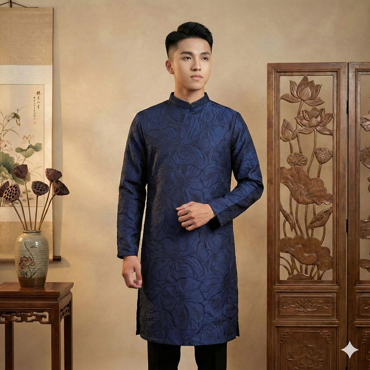 Áo Dài Nam Cách Tân Gấm Vân Big Size Form Rộng – N25-02_thumbnail_5