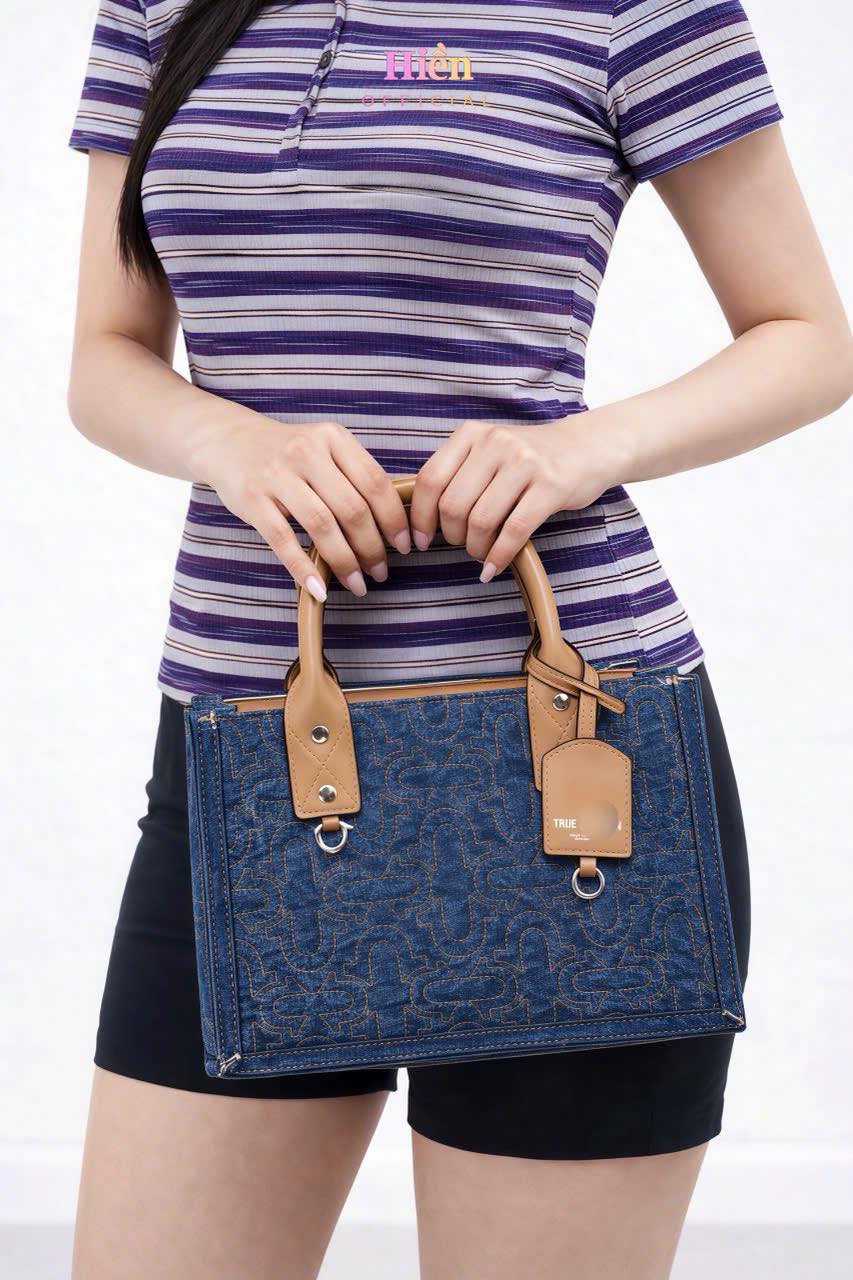 Túi Xách Nữ Denim True Religion Cao Cấp – Phối Da Sang Trọng, Form Cứng Cá Tính