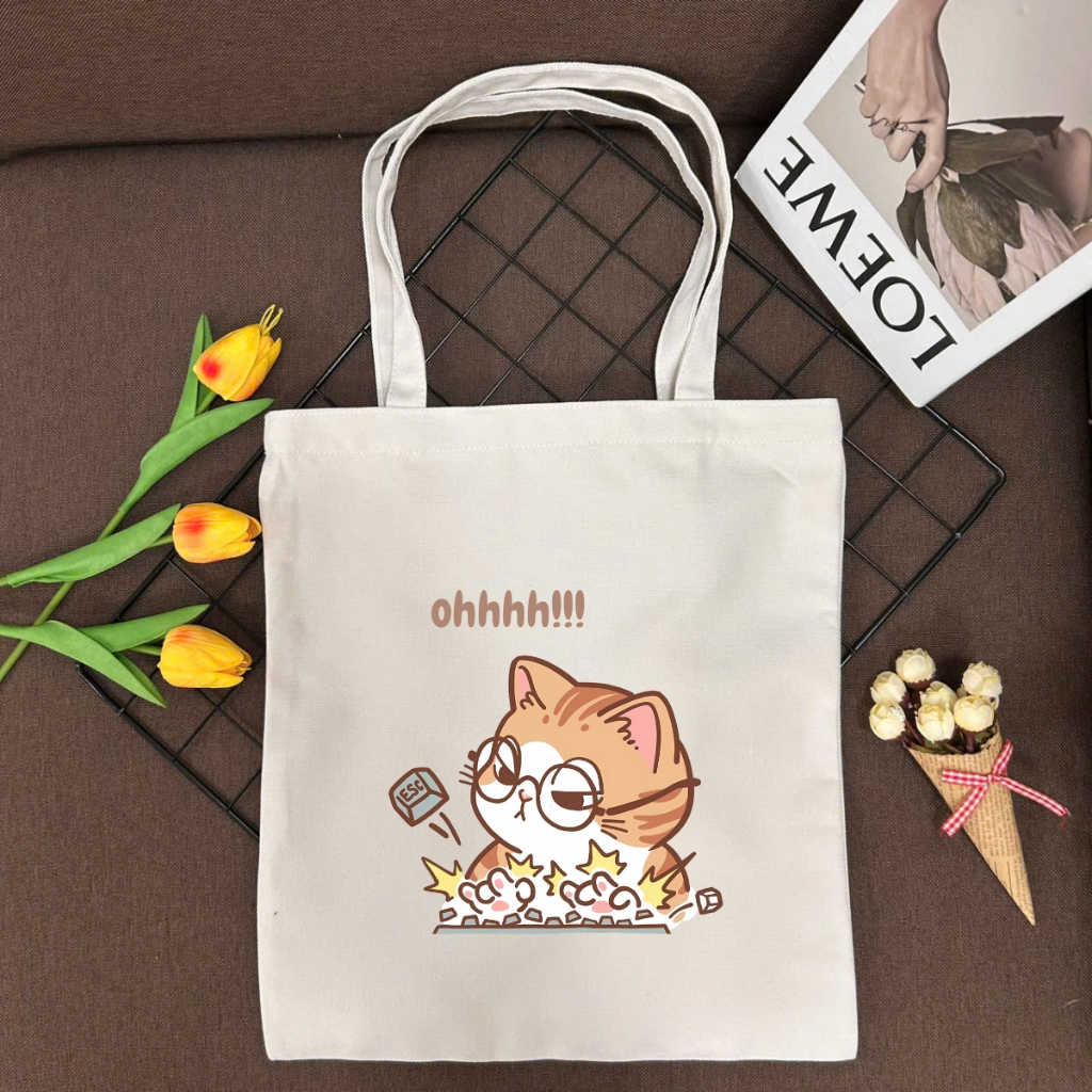 Túi tote vải canvas in hình mèo cute có khoá kéo và ngăn phụ, đi học, đi chơi - TOTE16_thumbnail_9
