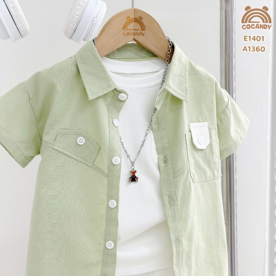 Áo cộc sơ mi thô gân XANH đáp túi kiểu_thumbnail_4