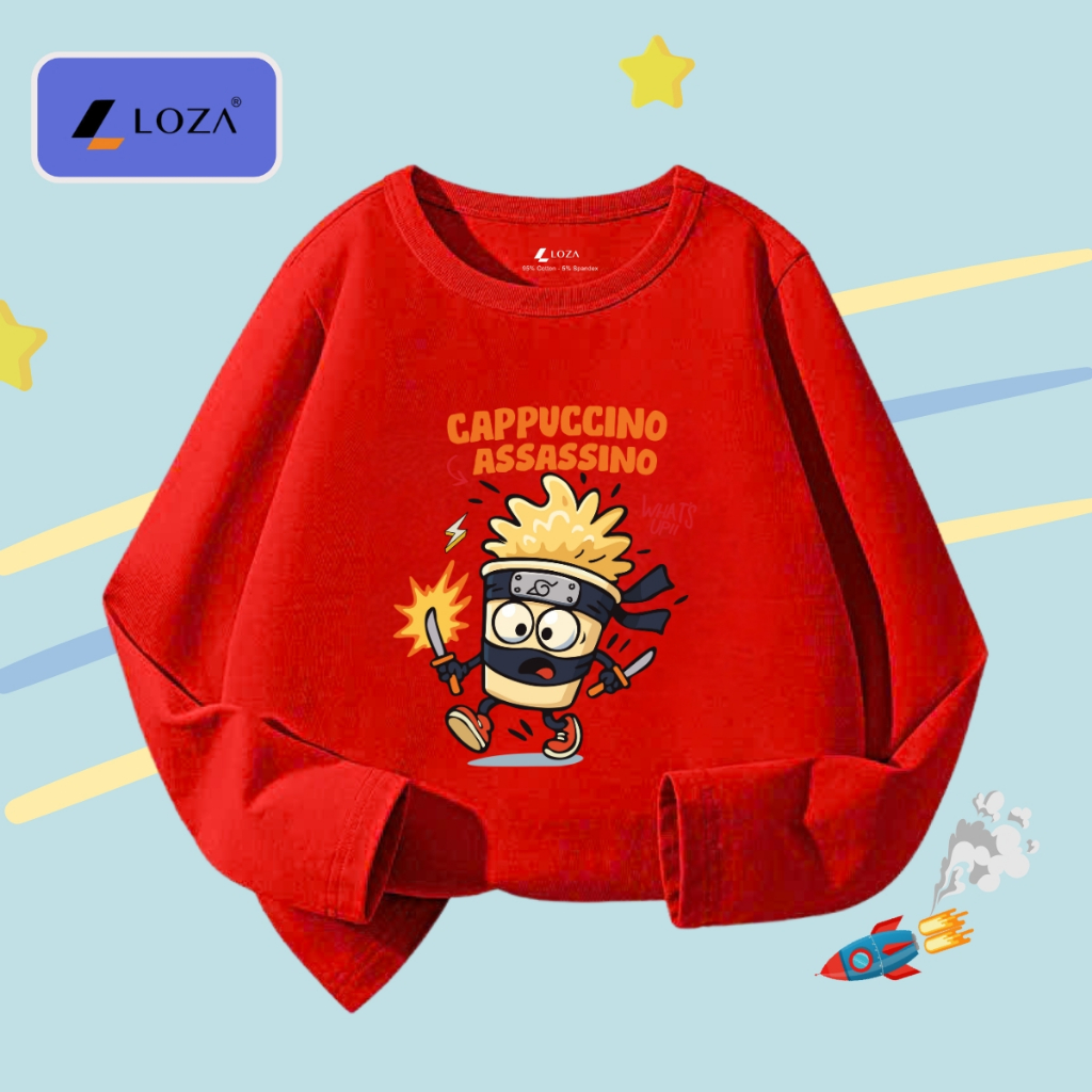 Áo thun dài tay bé trai in Brainrot Cappuccino,Tralalero Tralala - Áo thu đông trẻ em Loza Kids KT004_thumbnail_2
