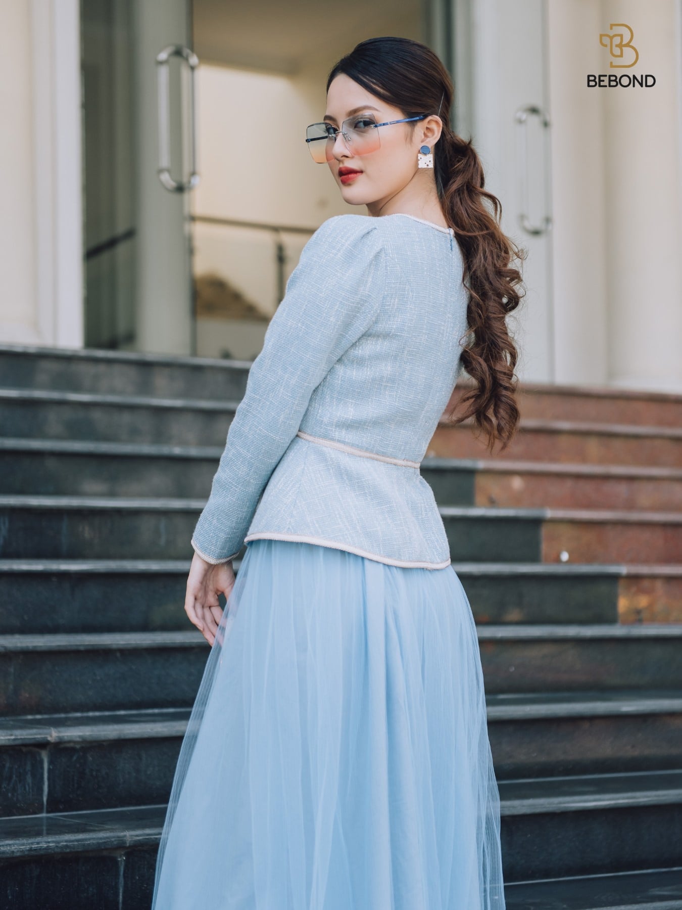 Áo vest dạ tweed màu XANH có dây cải viền màu XANH_thumbnail_1