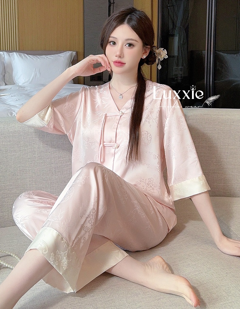 N78 Pijama lụa tay lửng khuy dây phong cách trung hoa