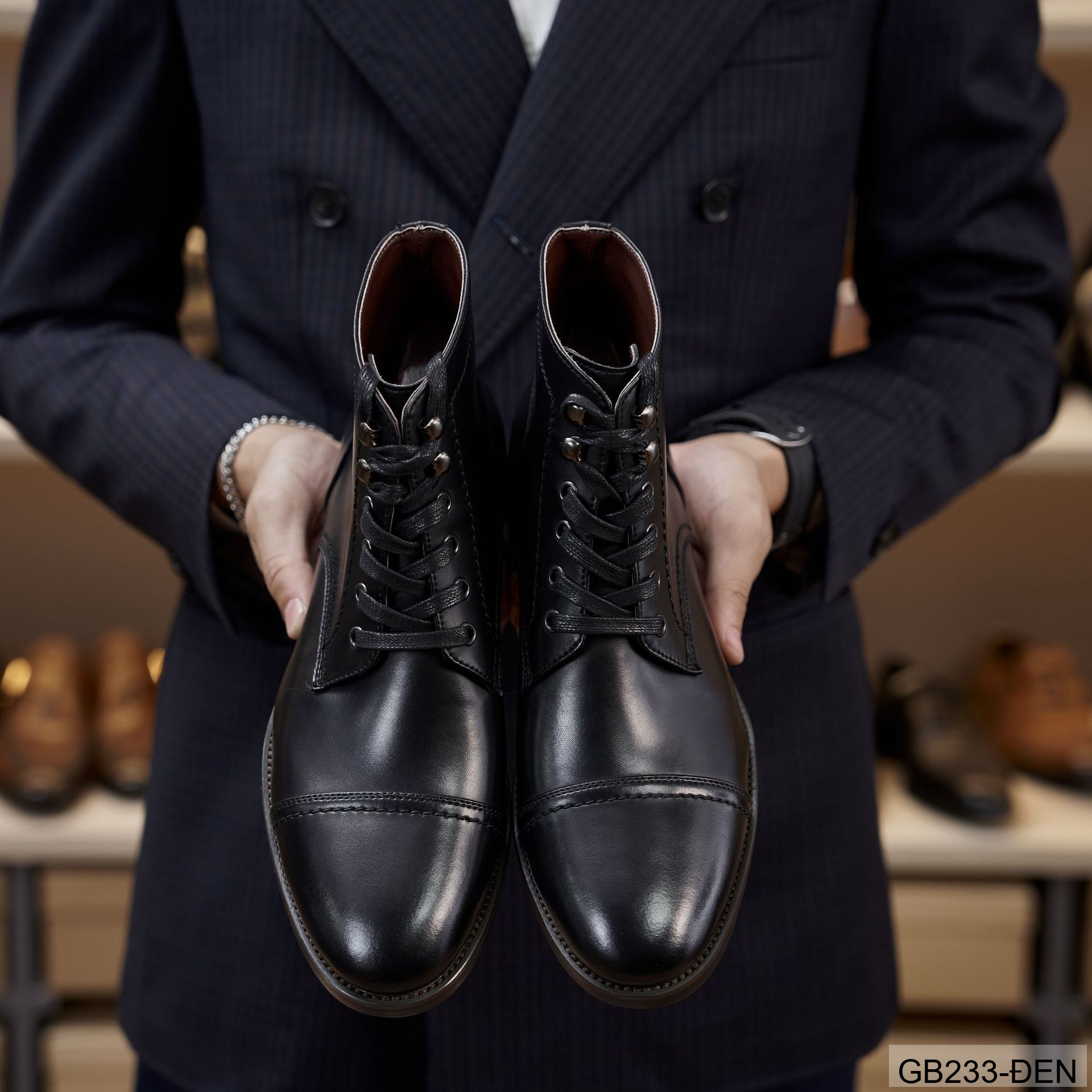 GB233 - Giày Boots Martin Nam Da Bò Phong Cách Anh, Đế Cao Su Chống Trượt, Màu Đen Kaki_thumbnail_2