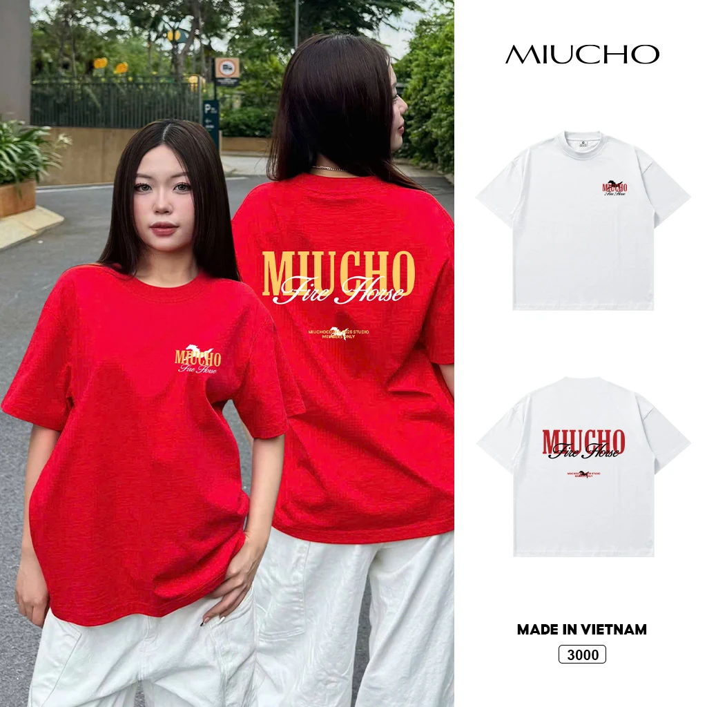 Áo thun Tết Bính Ngọ boxy Miucho thoáng mát dày dặn đứng form basic in mix 3000