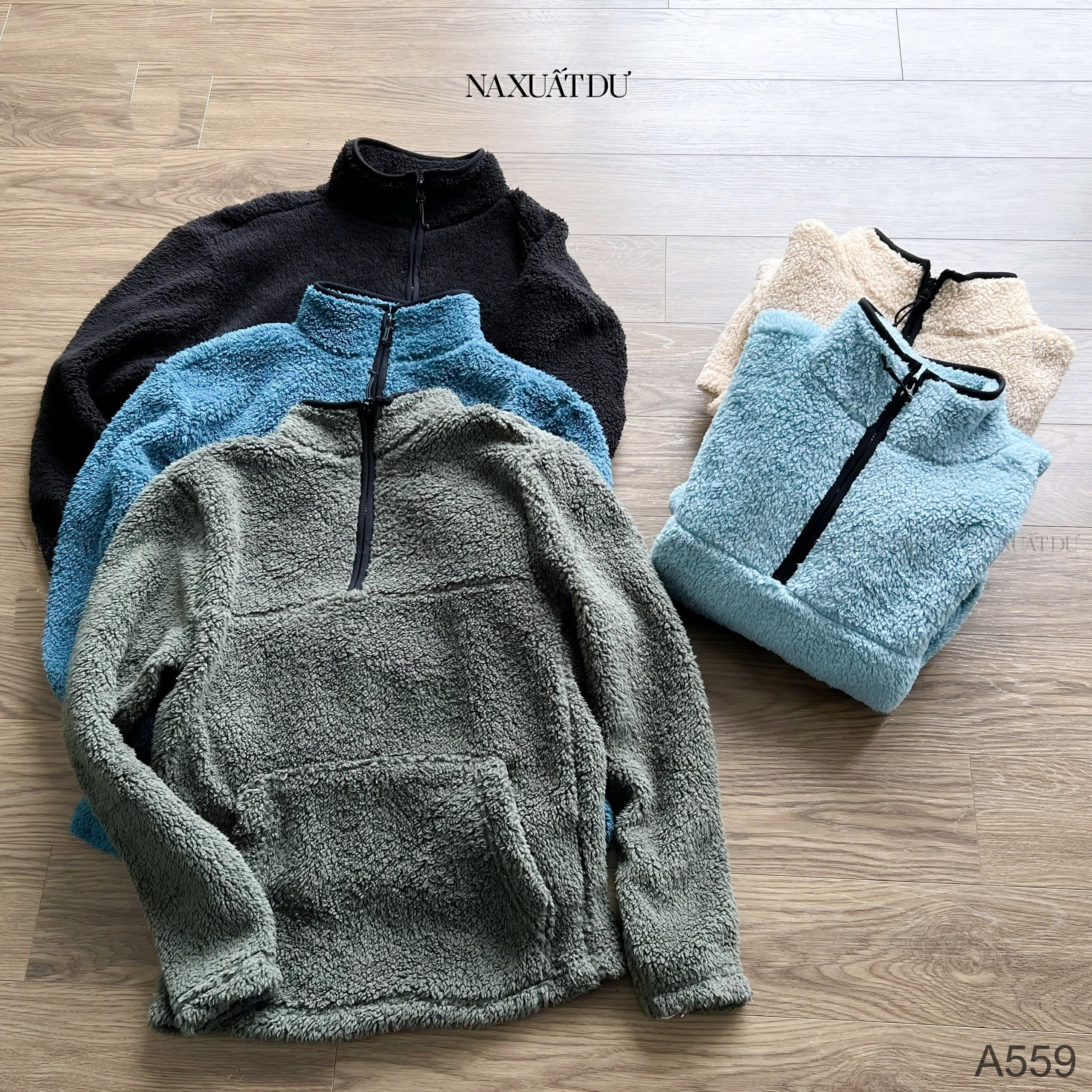 Set 2 Áo lông cổ có dây kéo unisex 