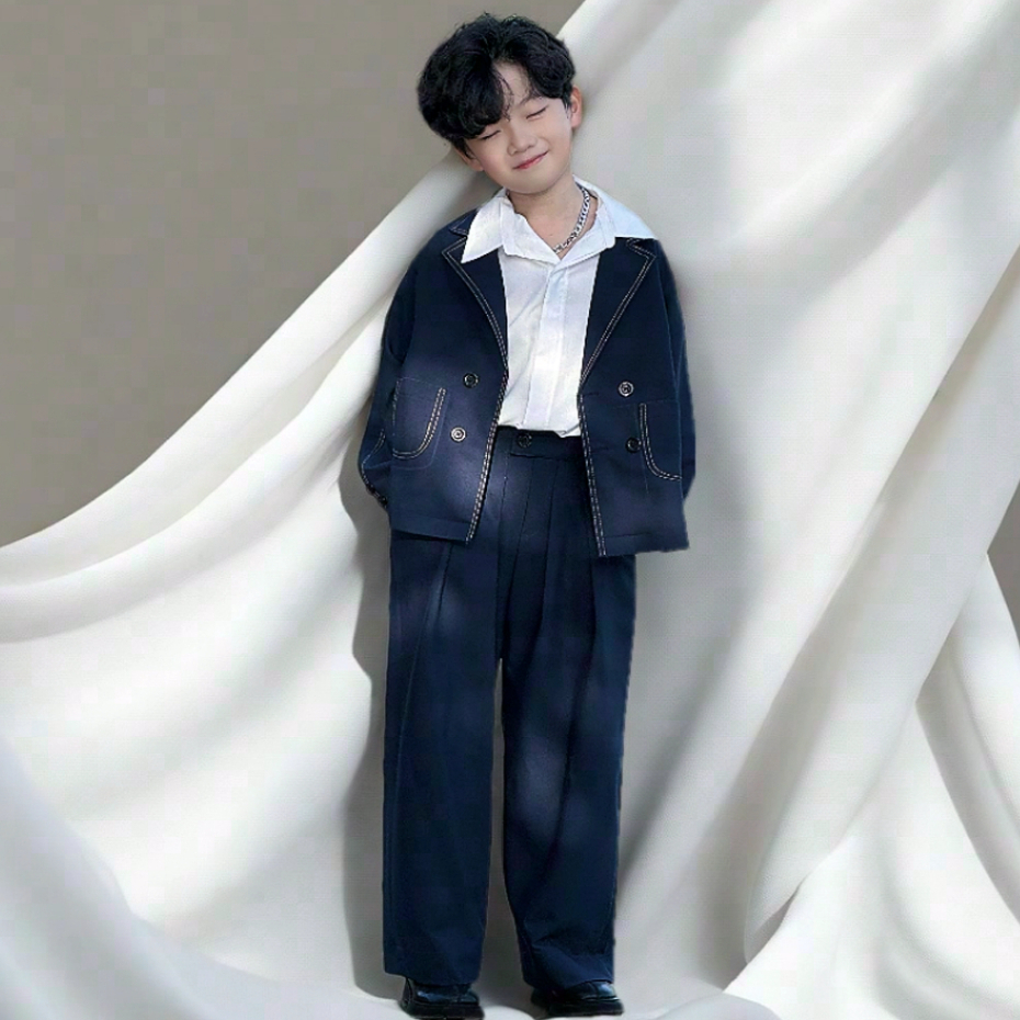 Set Vest Xanh Đen Dáng Rộng Dành Cho Bé Trai Thời Trang Đi Học, Đi TIệc._thumbnail_7