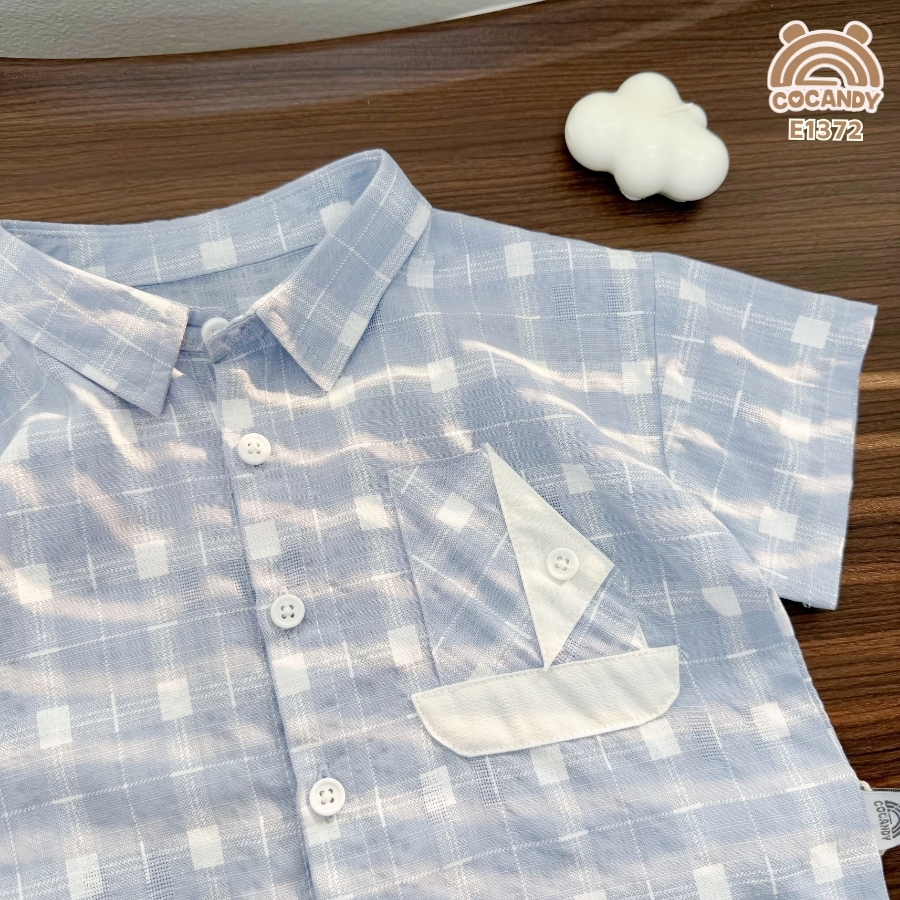 Áo cộc sơ mi caro XANH DƯƠNG phối túi ngực kiểu_thumbnail_3