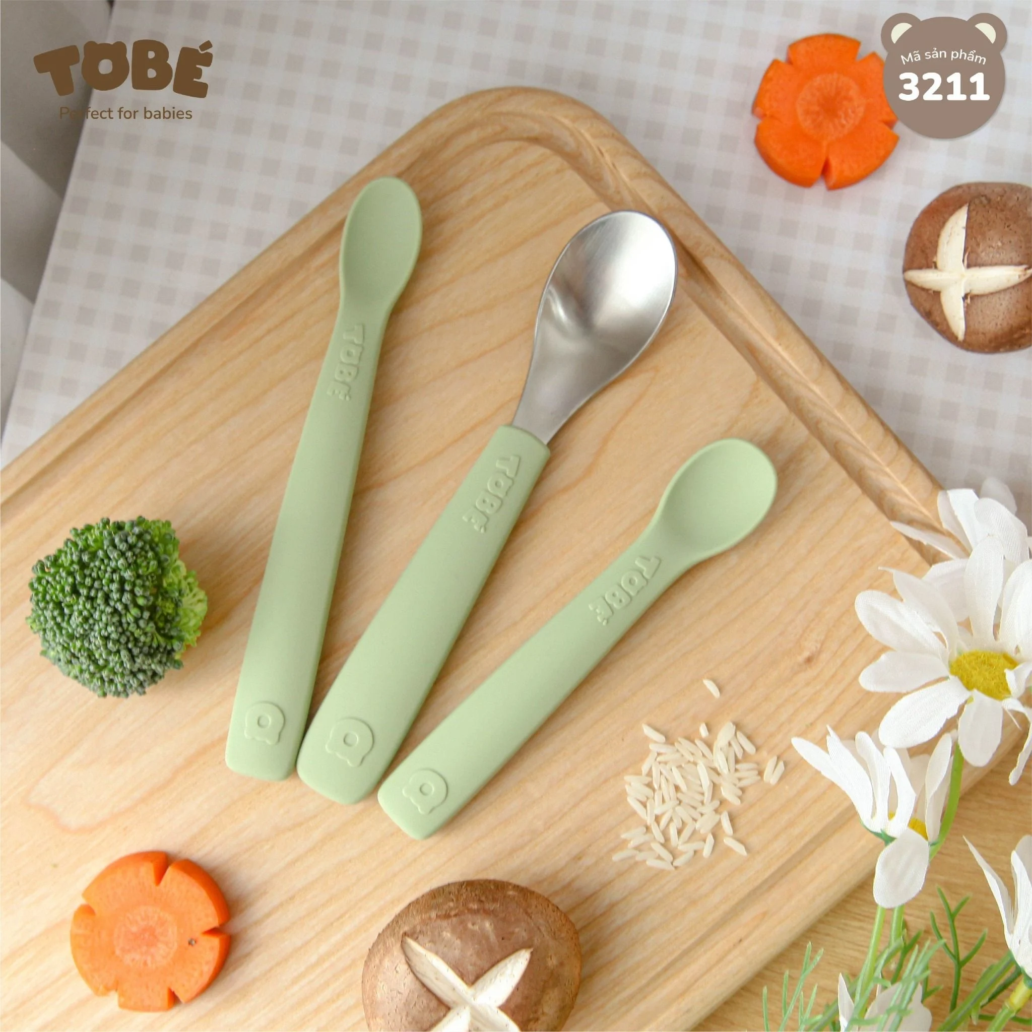 Bộ 3 thìa dĩa ăn dặm Eco Silicon (Pink, Milk White)_thumbnail_2