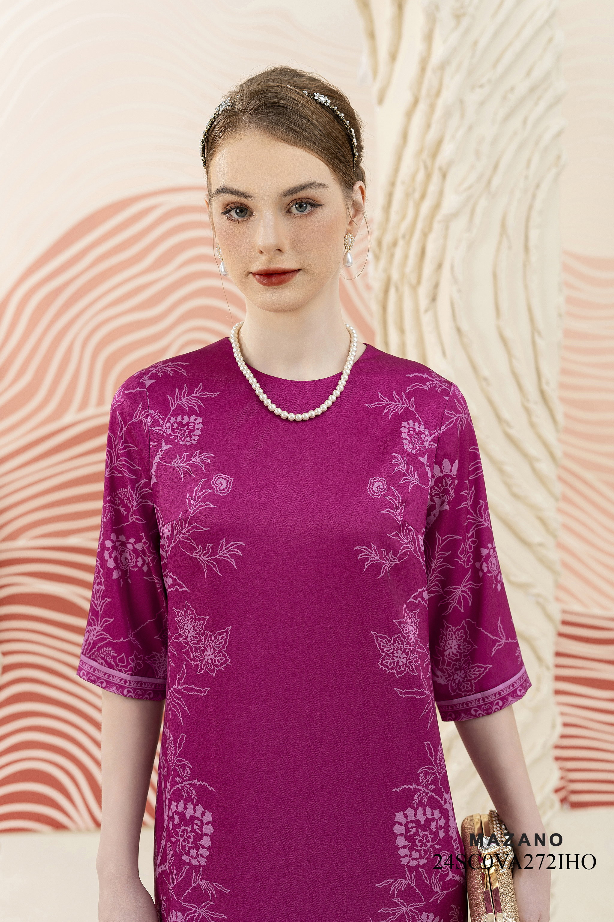 Váy Đầm suông Vải thô Hoạ tiết cách điệu Cổ tròn Tay lỡ Dài đến bắp chân_thumbnail_4