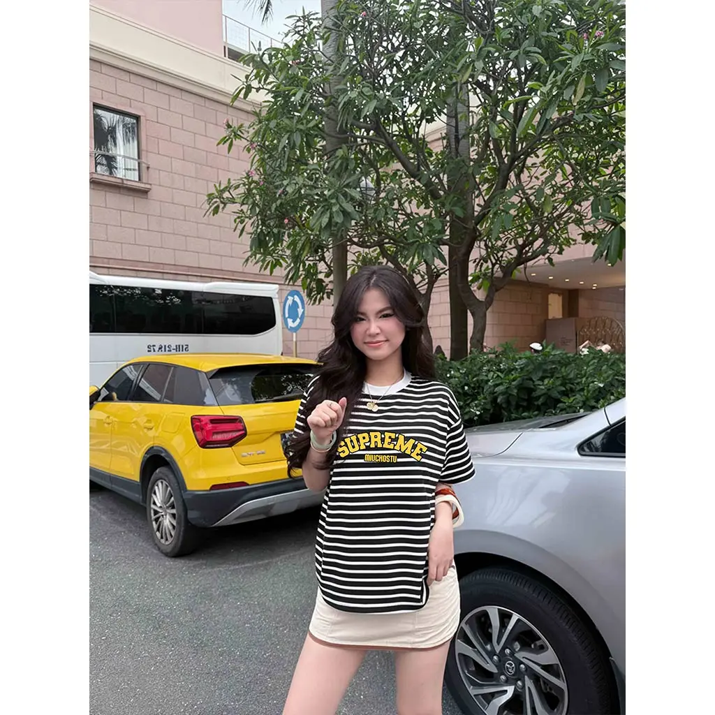 Áo thun nam nữ form boxy kẻ sọc mix màu Miucho vải borip thoáng mát mềm mại cổ tròn in basic 2830_thumbnail_2