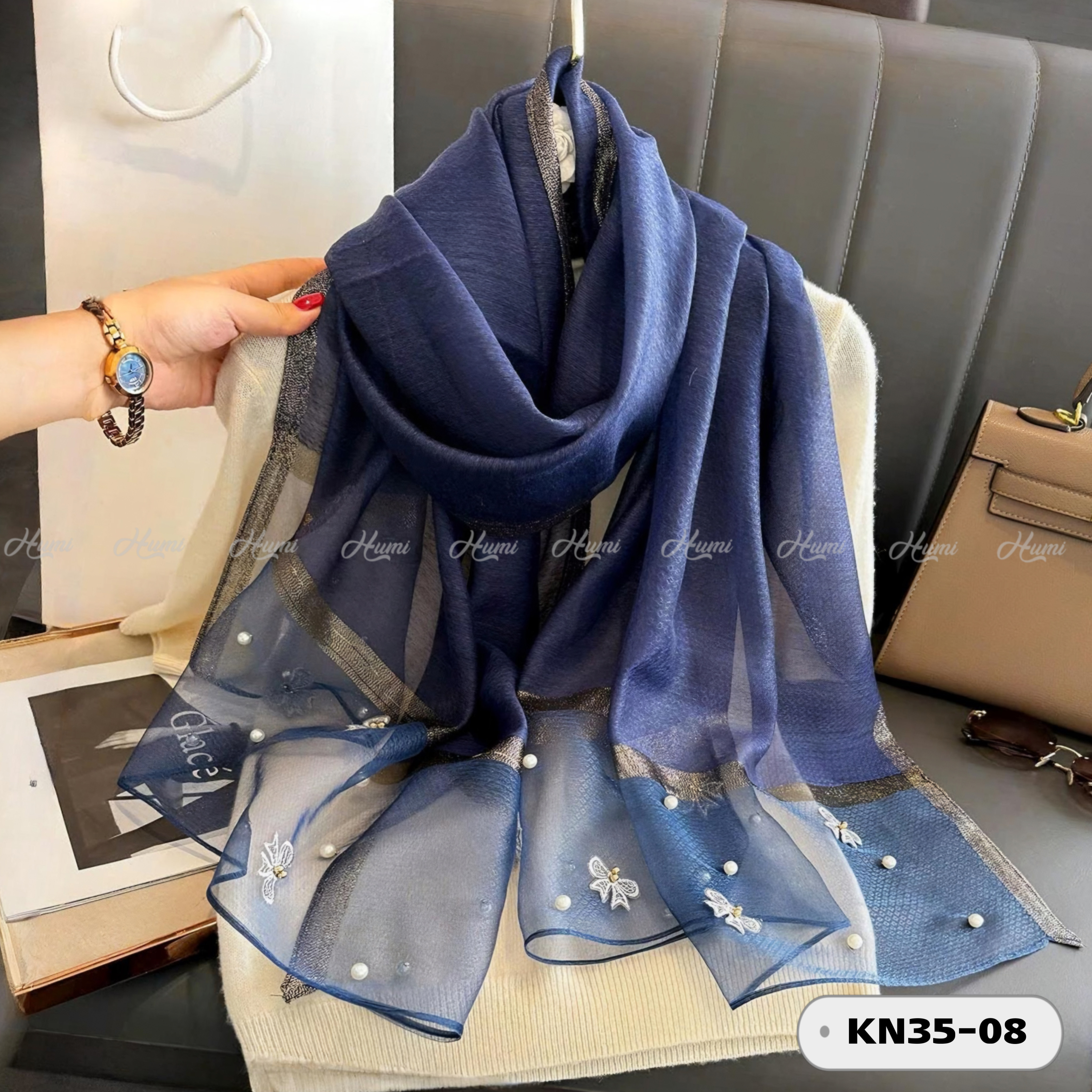 KHĂN TƠ ĐÍNH NƠ (KN35-08 XANH ĐEN)