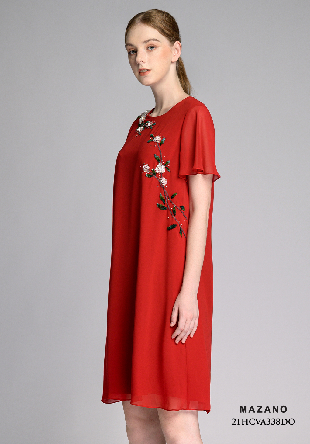 Đầm suông A đỏ tay rủ đính hoa trang trí_thumbnail_1