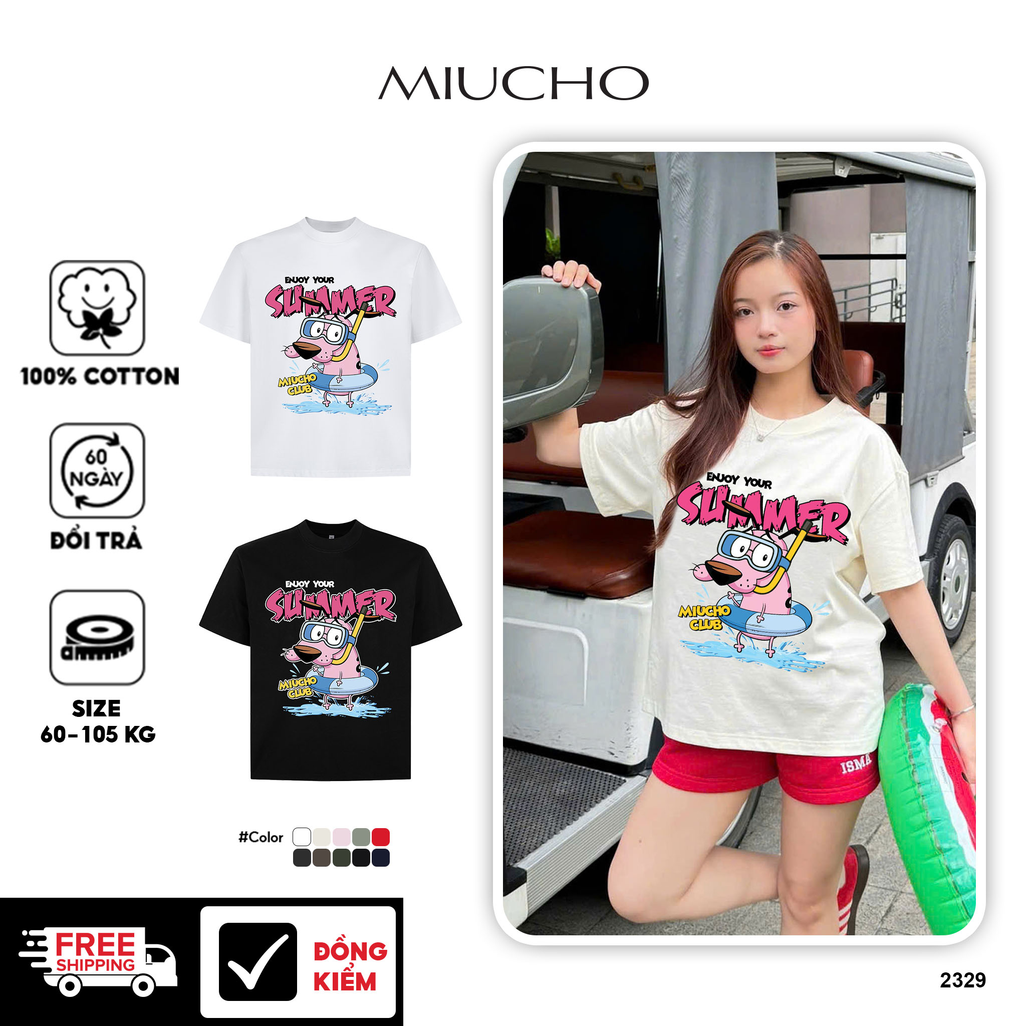 Áo thun boxy hè biển 2329 Miucho chất vải cotton 2 chiều cao cấp dày dặn đứng form in mix