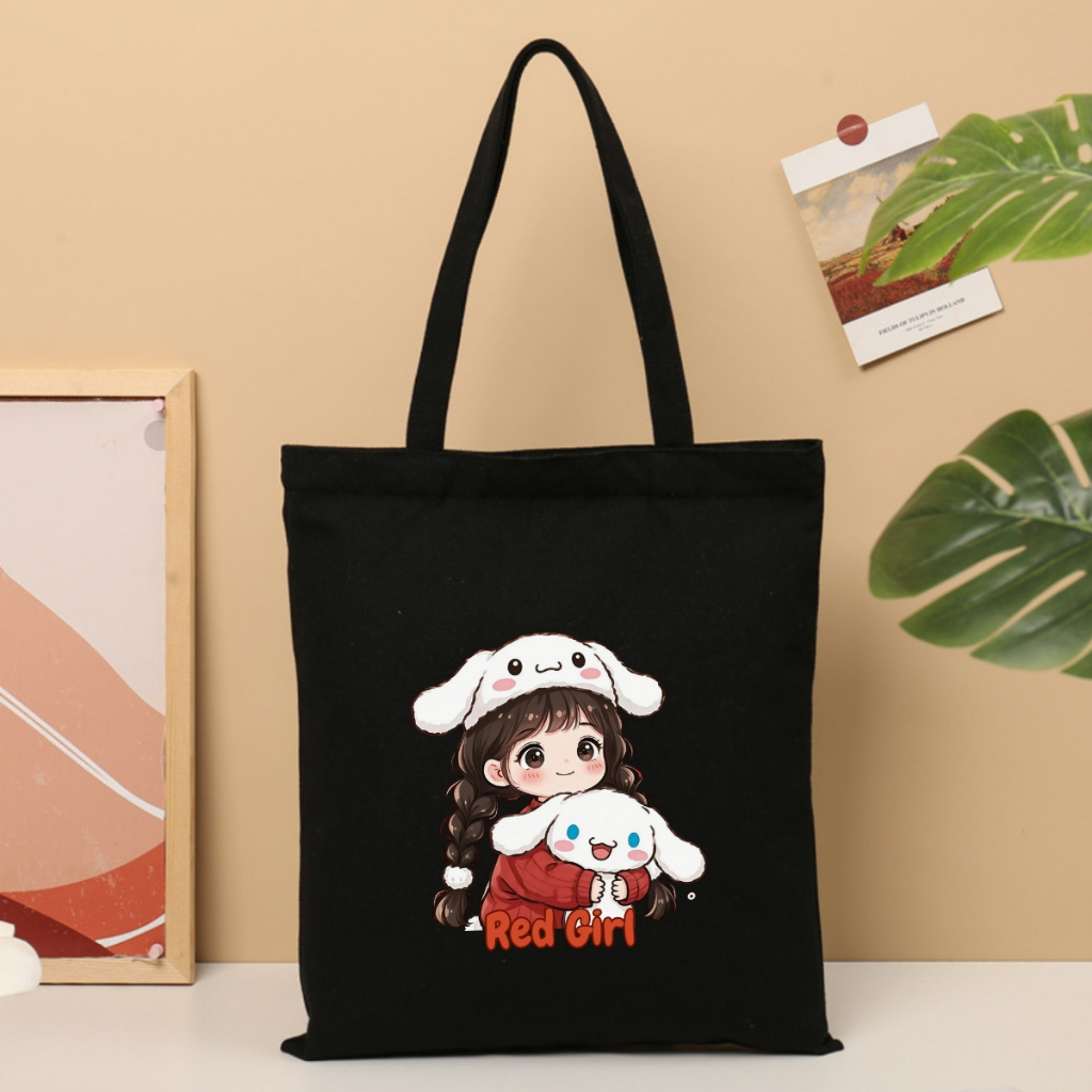 Túi tote vải canvas We Tee hình cô gái hottrend đội mũ thỏ trắng, có khóa kéo và ngăn phụ - WTU09