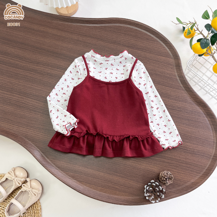 Set áo dài ĐỎ yếm hoa nhí cổ viền bèo_thumbnail_1