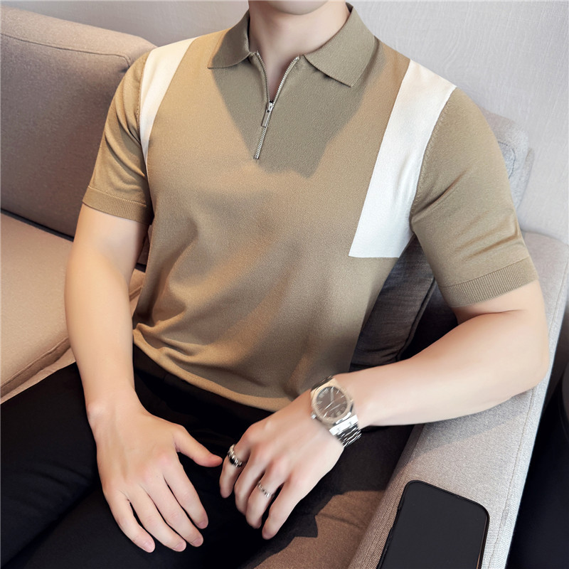 PA38 – Áo polo nam dệt kim lụa đá nửa khóa kéo, phối màu_thumbnail_4