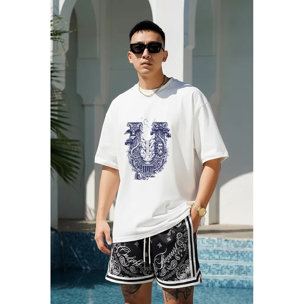 Áo phông form rộng nam tính Miucho Iconic vải cotton thoáng mát dày dặn chữ U in artwork 2766_thumbnail_5