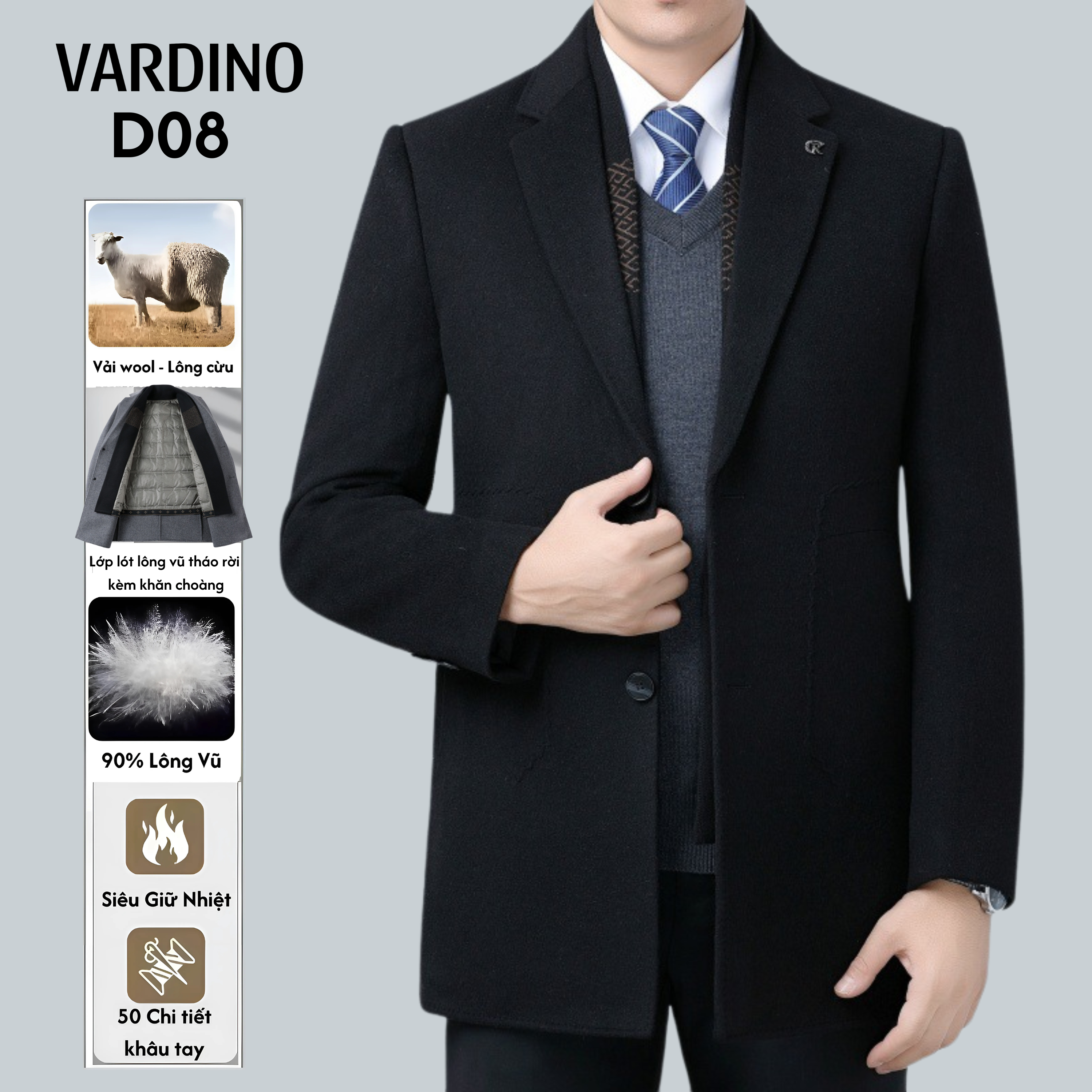 Áo khoác Mangto lót lông vũ, lông cừu D08