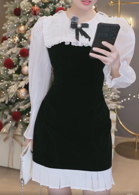 Đầm Chữ A Phối Tơ Tag Nơ_thumbnail_4