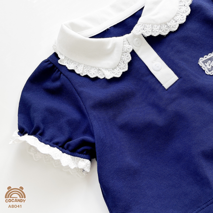 Áo cộc polo XANH THAN cổ sen phối nơ_thumbnail_4