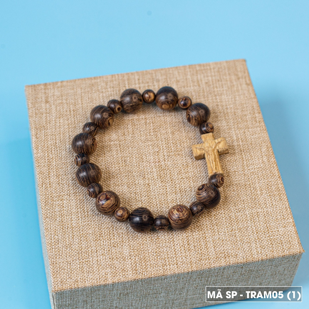 Vòng Mân Côi trầm hương 10ly 12ly 14ly TRAM05 - Tràng hạt gỗ trầm sánh chìm - Quà tặng Công Giáo