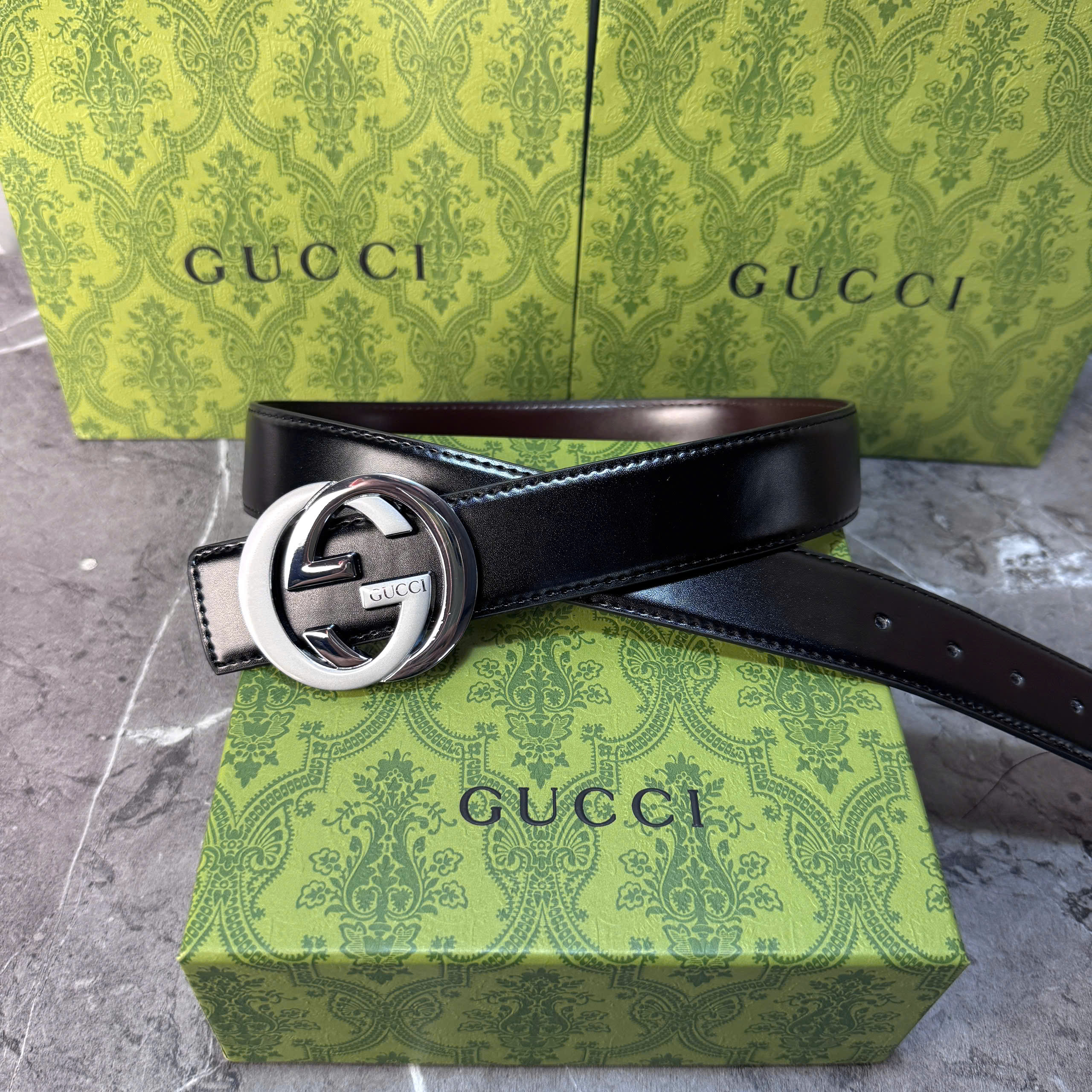 Thắt lưng Gucci da trơn mặt GG đồng cao cấp _thumbnail_4