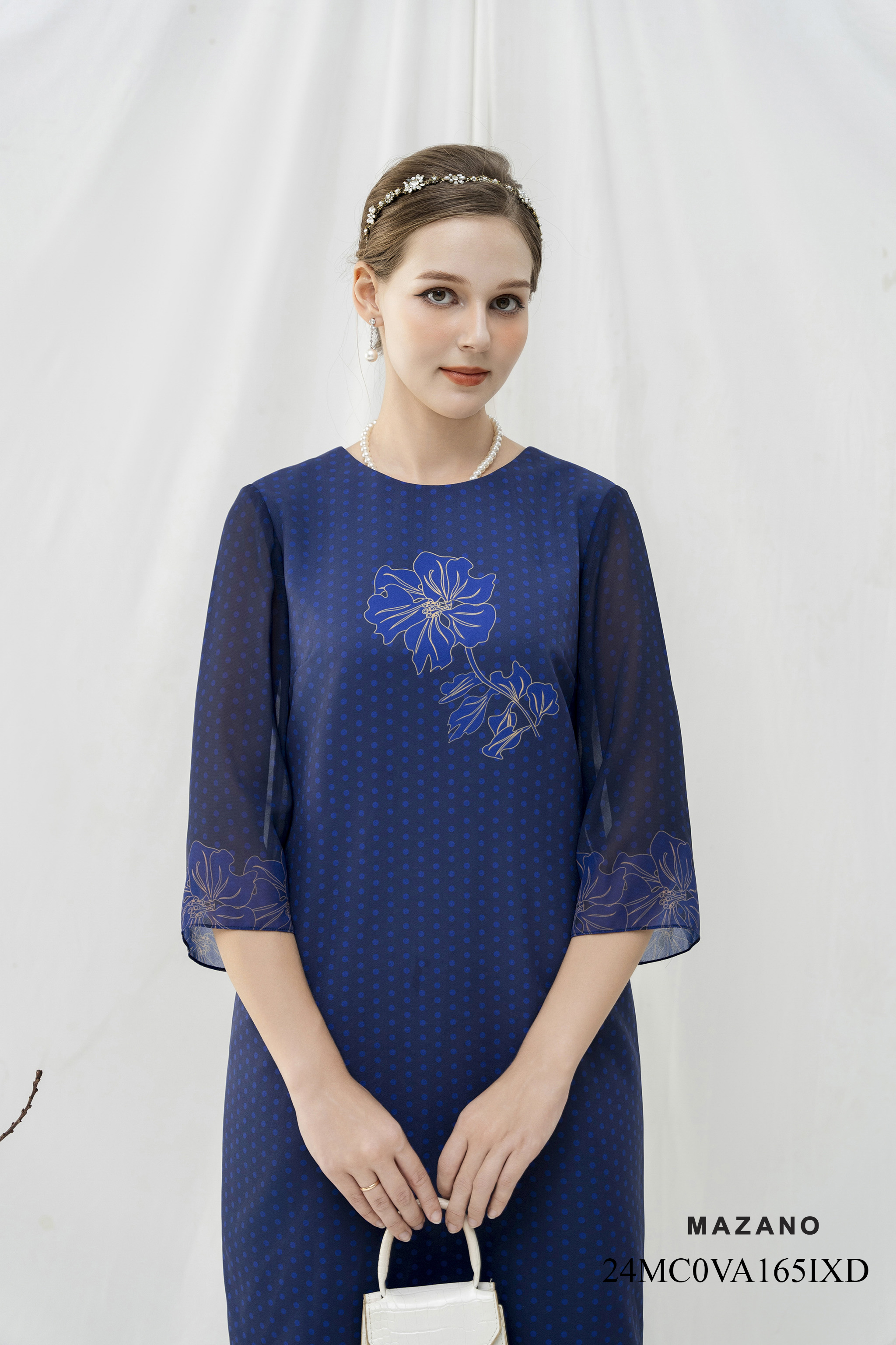 Đầm Suông Vải thô mỏng Hoạ tiết hoa in hoa chìm bố cục  Cổ tròn Tay lỡ Dài đến bắp chân VA165IXD_thumbnail_2