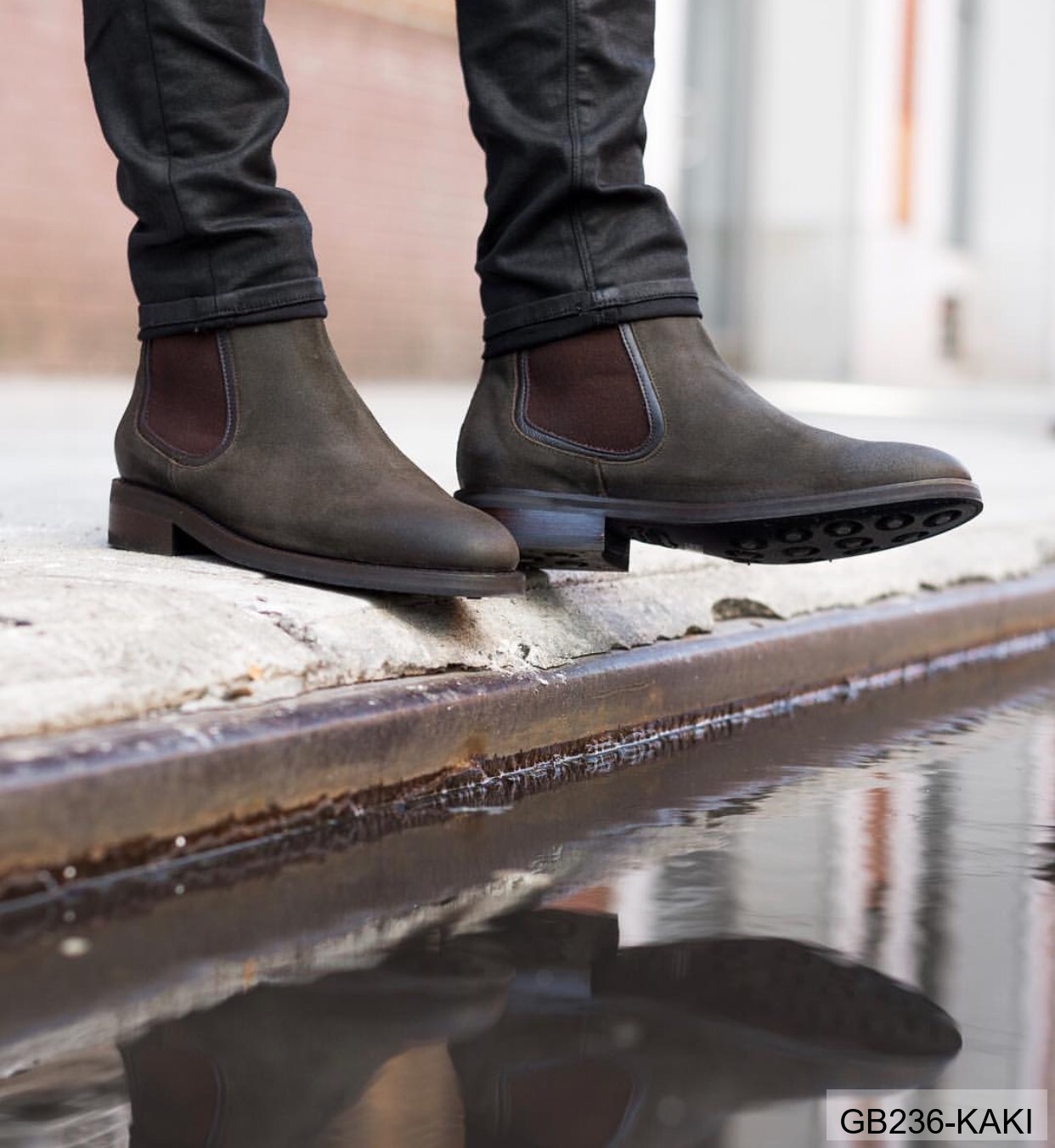 GB236 - Giày Chelsea Nam Da Heo Phong Cách Anh Quốc, Đế Cao Su Thoáng Khí, Màu Đen Kaki_thumbnail_34