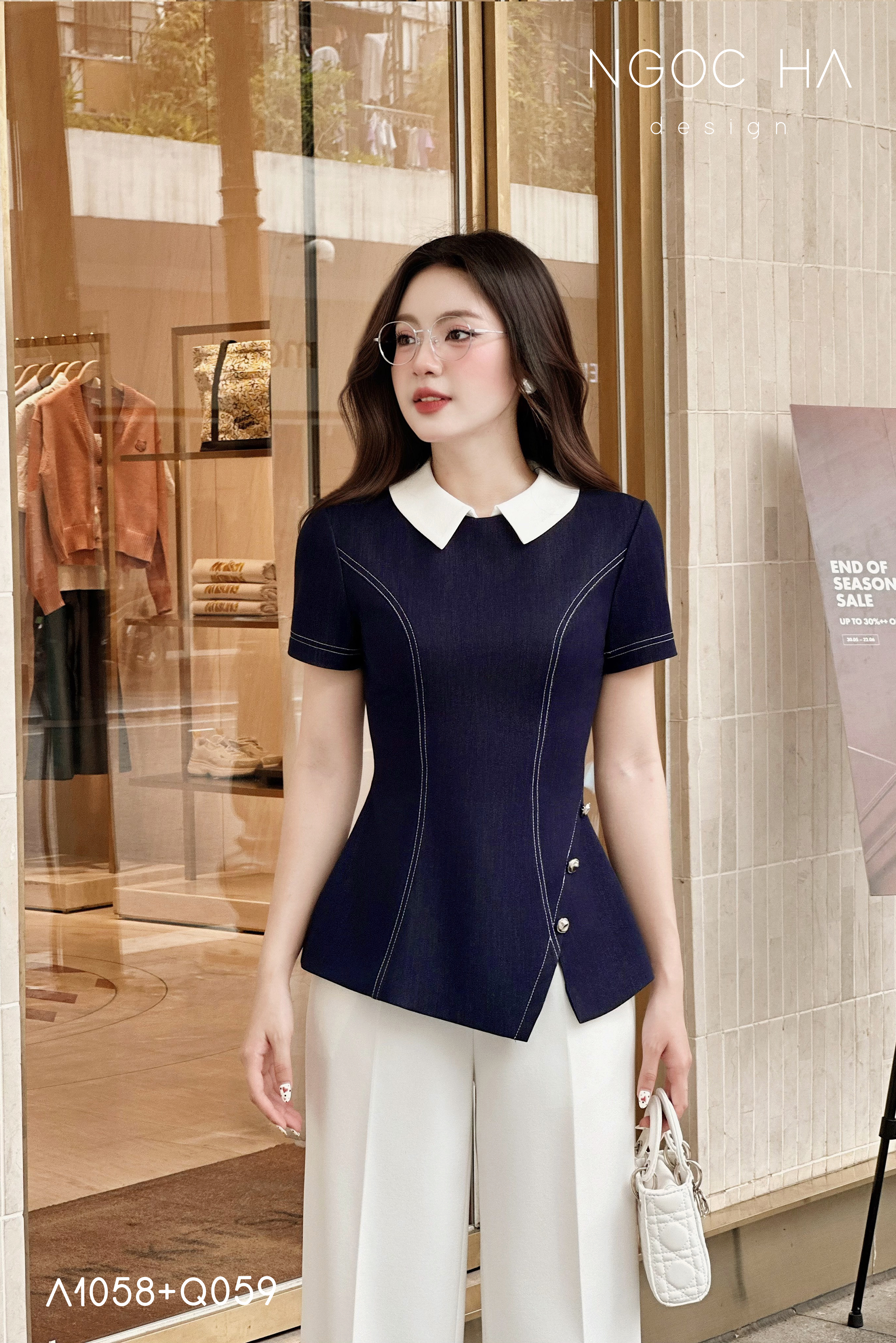 Lara Top_ Áo Bò Peplum Vạt Chép Đính Cúc Mix Cổ Trắng A1058_thumbnail_1